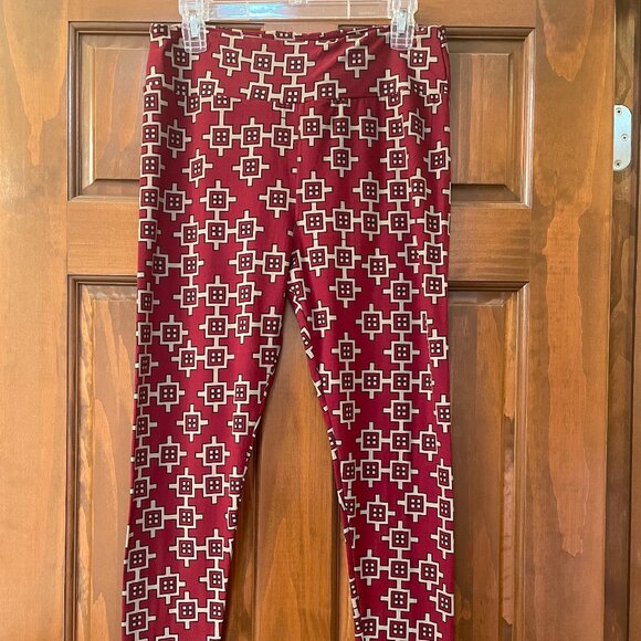 NEW LuLaRoe Leggings Brick Red and Grey - Picture 1 of 3
